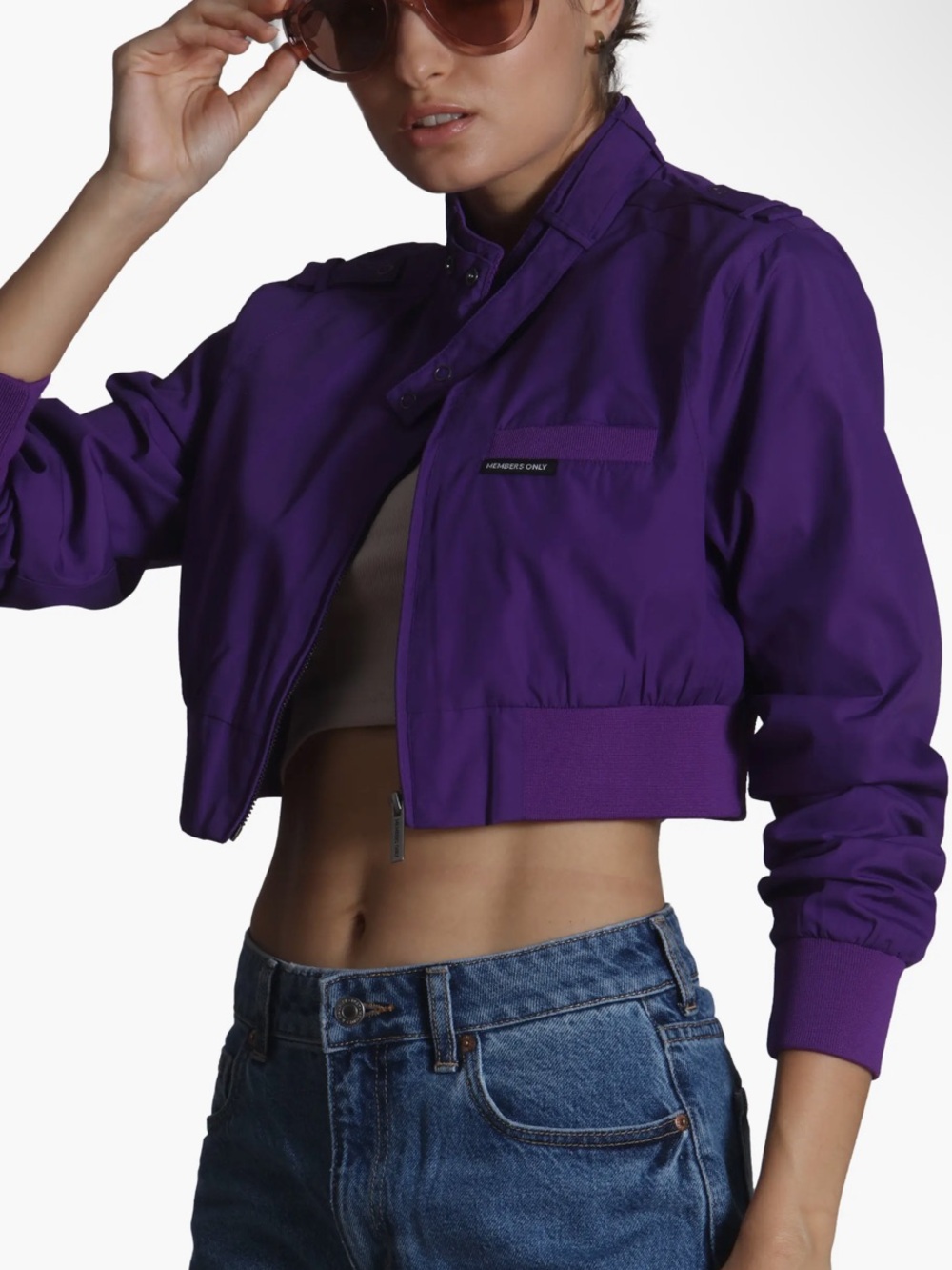 Members Only Women's Purple Cropped Bomber Jacket M